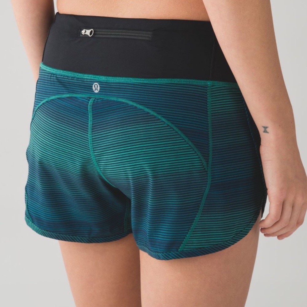 Lululemon Real Quick High Rise Athletic Shorts Simply Radiant Hunter Green Black - Picture 7 of 7